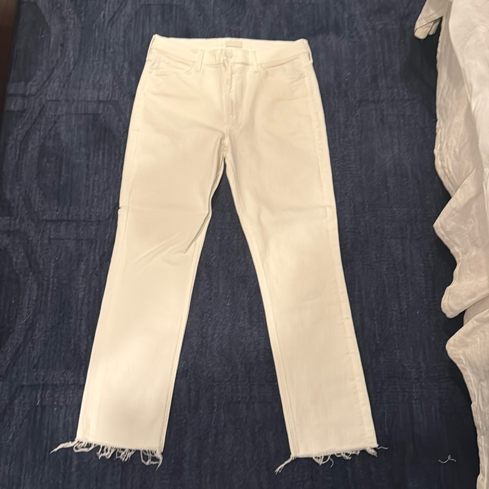 Mother Brand women’s jeans The Mid Rise Dazzler Ankle Fray White Sz 32